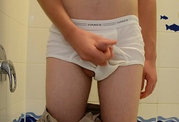 pissing my pants and jerking not present in white briefs